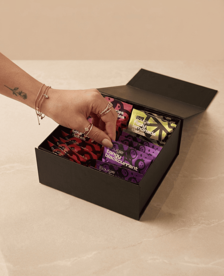Baby shower gift box snack dates by Bougie Dates
